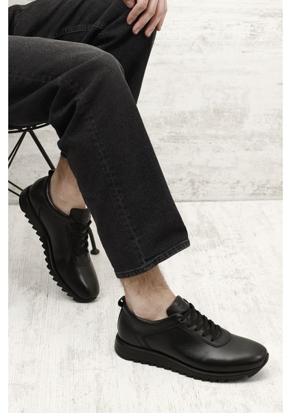 Erkek Siyah Hakiki Deri Bağcıklı Sneaker fiyatları
