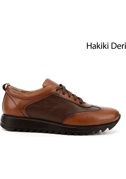 Erkek Taba Hakiki Deri Bağcıklı Sneaker