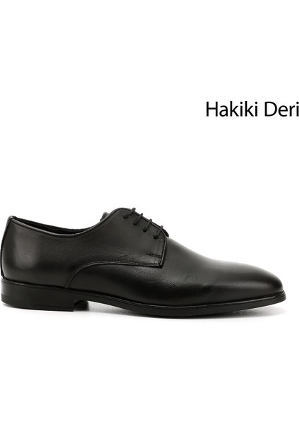 Erkek Siyah Bağcıklı Hakiki Deri Klasik Ayakkabı