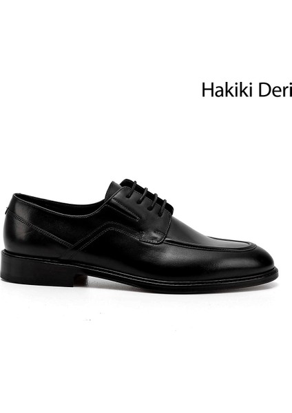 Erkek Siyah Bağcıklı Kösele Taban Hakiki Deri Klasik Ayakkabı