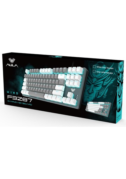 F3287 Mavi Işıklı Kablolu Mekanik Ingilizce Q Tkl Gaming Oyuncu Klavyesi Gri
