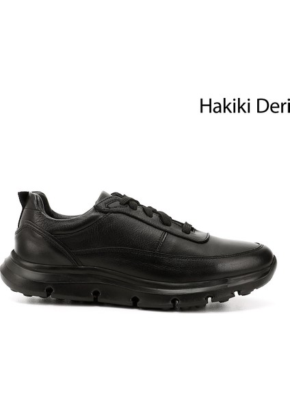 Erkek Siyah Bağcıklı Hakiki Deri Sneaker