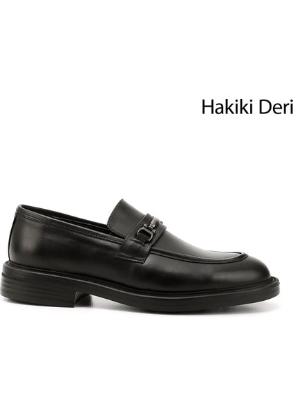 Erkek Siyah Tokalı Hakiki Deri Loafer Ayakkabı