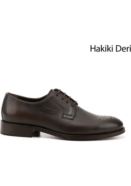 Erkek Kahve Bağcıklı Hakiki Deri Klasik Ayakkabı