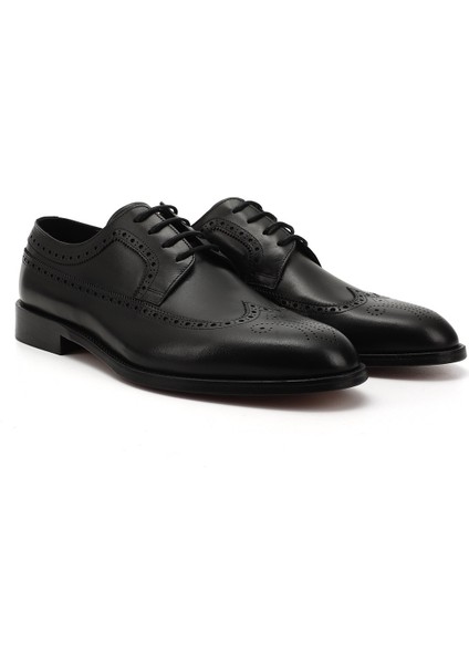 Erkek Siyah Bağcıklı Kösele Taban Hakiki Deri Klasik Ayakkabı fiyatları