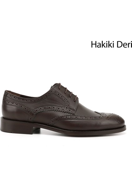 Erkek Kahve Bağcıklı Hakiki Deri Klasik Ayakkabı