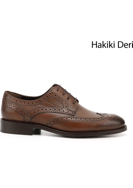 Erkek Taba Antik Bağcıklı Hakiki Deri Klasik Ayakkabı