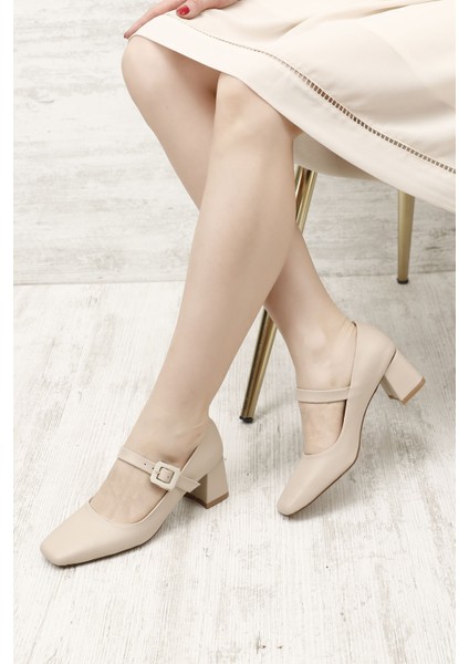 Kadın Ten Küt Burun Kare Ökçe Mary Jane Ayakkabı fiyatları