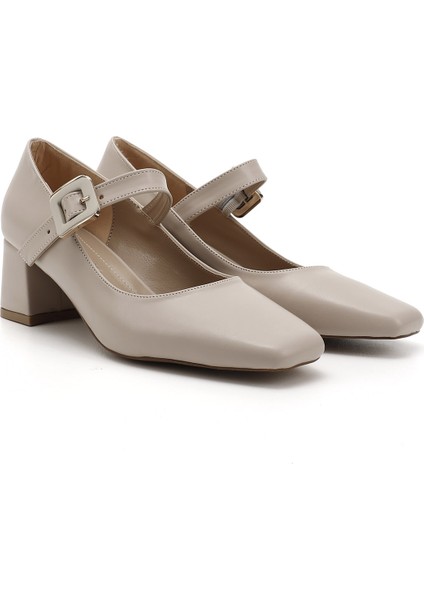 Kadın Ten Küt Burun Kare Ökçe Mary Jane Ayakkabı modelleri