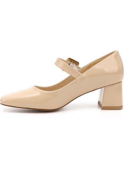 Kadın Ten - Rugan Küt Burun Kare Ökçe Mary Jane Ayakkabı modelleri