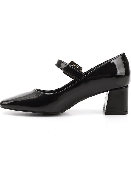 Kadın Siyah Rugan Küt Burun Kare Ökçe Mary Jane Ayakkabı fırsatları