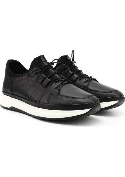 Erkek Siyah Likralı Lastik Bağcıklı Hakiki Deri Comfort Sneaker fiyatları