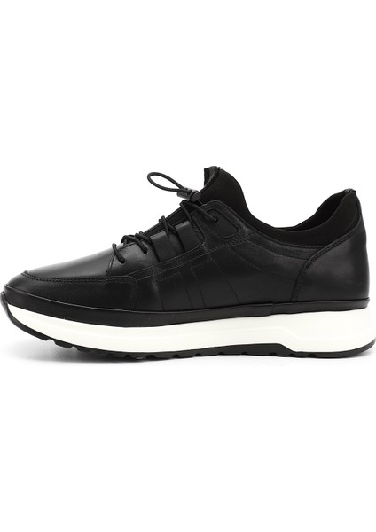 Erkek Siyah Likralı Lastik Bağcıklı Hakiki Deri Comfort Sneaker modelleri
