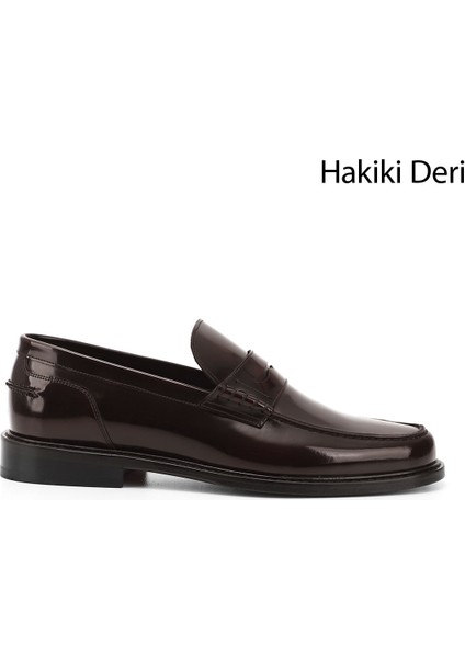 Erkek Bordo - Açma Kösele Taban Hakiki Deri Loafer Ayakkabı