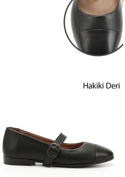 Kadın Siyah Baskılı Mary Jane Hakiki Deri Babet