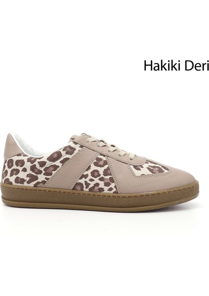 Kadın Vizon Lastik Bağcıklı Hakiki Deri Sneaker