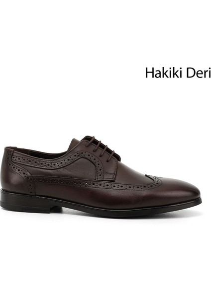 Erkek Kahverengi Bağcıklı Hakiki Deri Klasik Ayakkabı