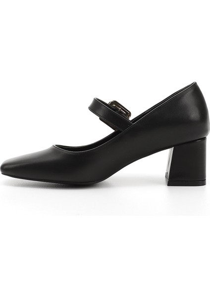 Kadın Siyah Küt Burun Kare Ökçe Mary Jane Ayakkabı modelleri