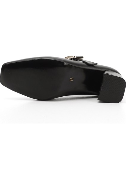 Kadın Siyah Küt Burun Kare Ökçe Mary Jane Ayakkabı fırsatları