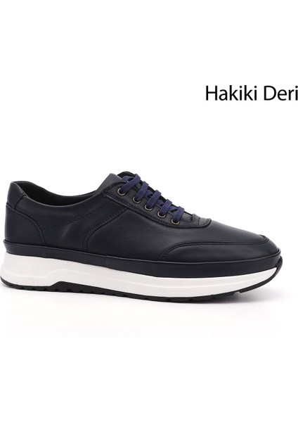 Erkek Antik Lacivert Bağcıklı Hakiki Deri Comfort Sneaker