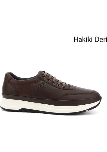 Erkek Kahve Bağcıklı Hakiki Deri Comfort Sneaker