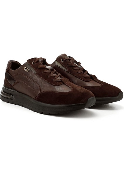Erkek Kahve Bağcıklı Jel Tabanlıklı Hakiki Deri Sneaker modelleri