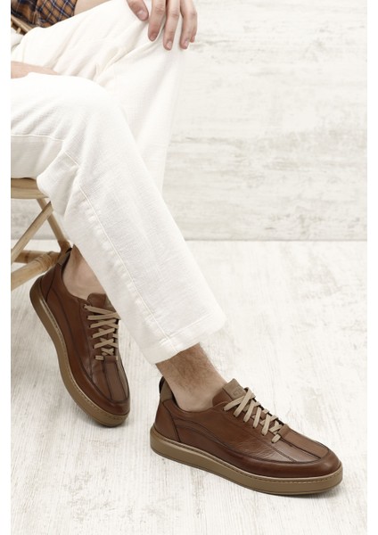 Erkek Kum Rengi Bağcıklı Kauçuk Taban Hakiki Deri Sneaker fiyatları