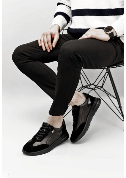Erkek Siyah Bağcıklı Jel Tabanlıklı Hakiki Deri Sneaker fiyatları