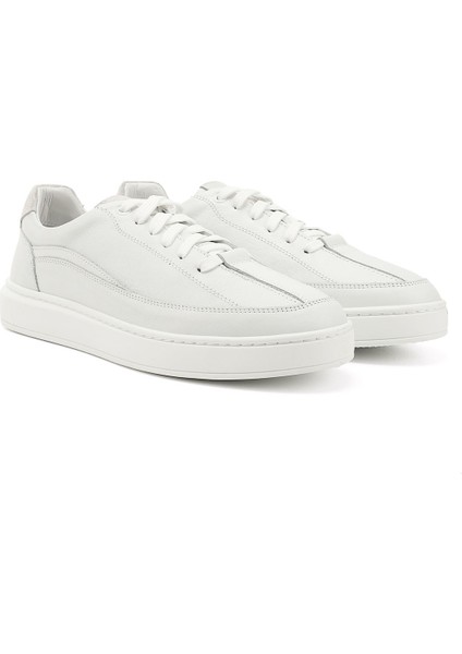 Erkek Beyaz Bağcıklı Kauçuk Taban Hakiki Deri Sneaker fiyatları