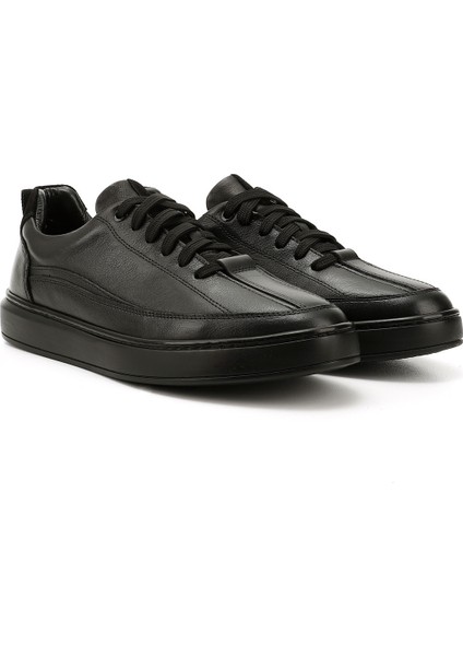 Erkek Siyah Bağcıklı Kauçuk Taban Hakiki Deri Sneaker modelleri