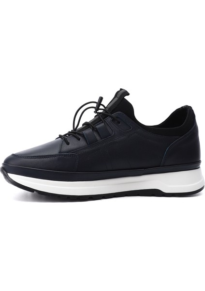 Erkek Lacivert Likralı Lastik Bağcıklı Hakiki Deri Comfort Sneaker modelleri