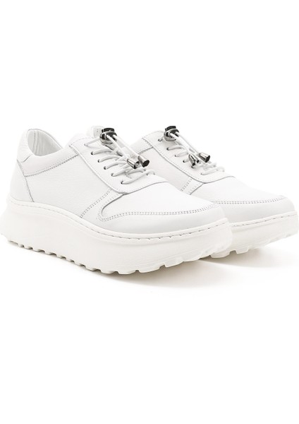 Kadın Beyaz Lastik Bağcıklı Comfort Dolgu Taban Hakiki Deri Sneaker fiyatları