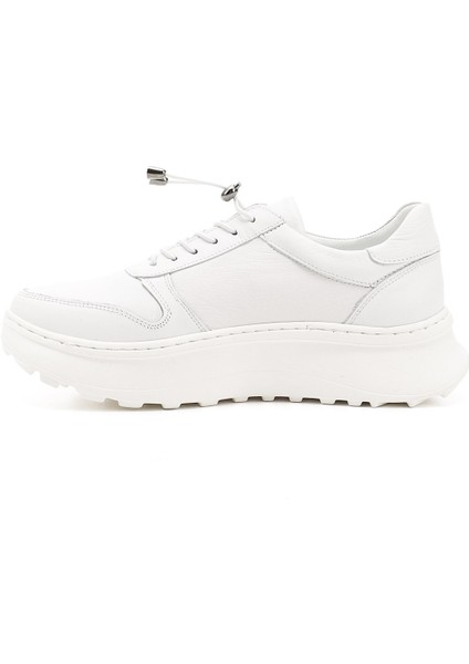 Kadın Beyaz Lastik Bağcıklı Comfort Dolgu Taban Hakiki Deri Sneaker modelleri