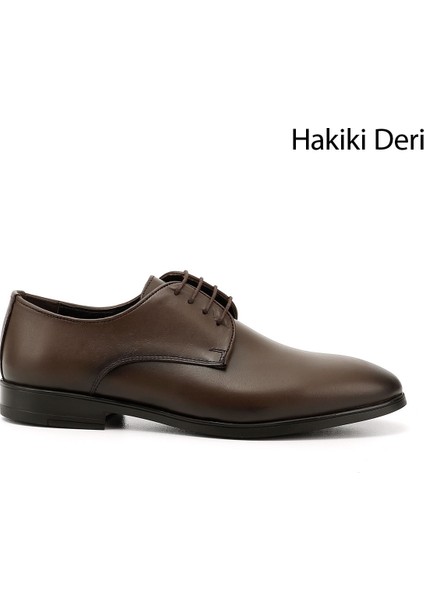 Erkek Kahverengi Bağcıklı Hakiki Deri Klasik Ayakkabı