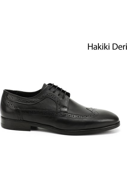 Erkek Siyah Bağcıklı Hakiki Deri Klasik Ayakkabı