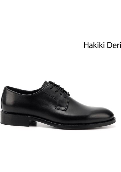Erkek Siyah Bağcıklı Hakiki Deri Klasik Ayakkabı