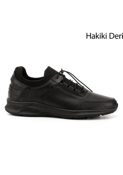 Erkek Siyah Bağcıklı Hakiki Deri Comfort Sneaker