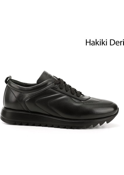 Erkek Siyah Hakiki Deri Bağcıklı Sneaker