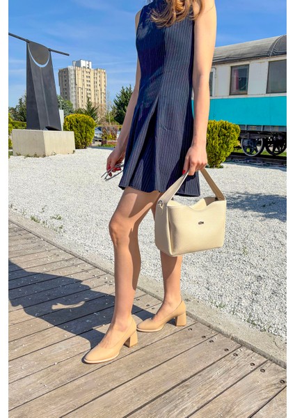 Kadın Nude Orta Kalın Platform Topuklu Ayakkabı fiyatları