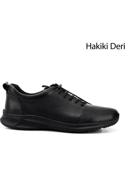 Erkek Siyah Bağcıklı Kauçuk Taban Hakiki Deri Sneaker