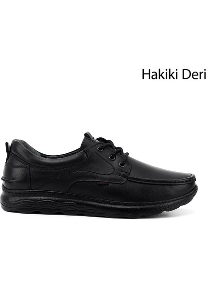 Erkek Siyah Bağcıklı Hakiki Deri Comfort Ayakkabı