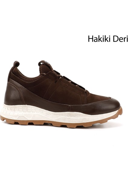Erkek Kahve Bağcıklı Hakiki Deri Comfort Sneaker