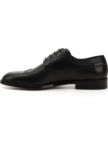 Erkek Siyah Bağcıklı Kösele Taban Hakiki Deri Klasik Ayakkabı modelleri