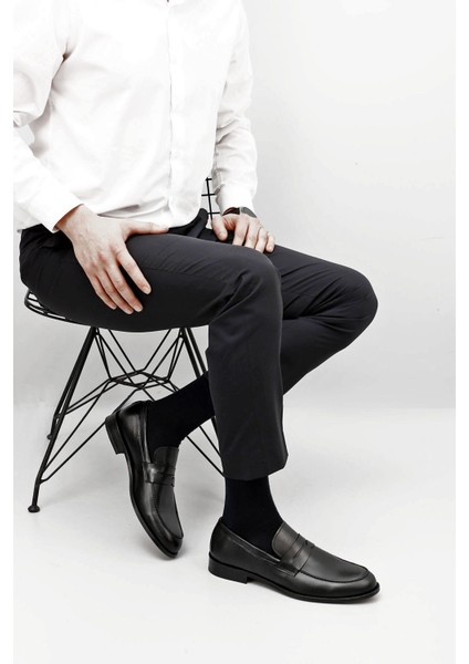 Erkek Siyah Kösele Taban Hakiki Deri Loafer Ayakkabı fiyatları