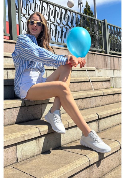 Kadın Beyaz Dolgu Taban Lastik Bağcıklı Hakiki Deri Sneaker fiyatları
