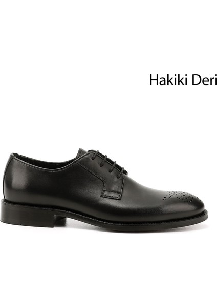Erkek Siyah Bağcıklı Hakiki Deri Klasik Ayakkabı