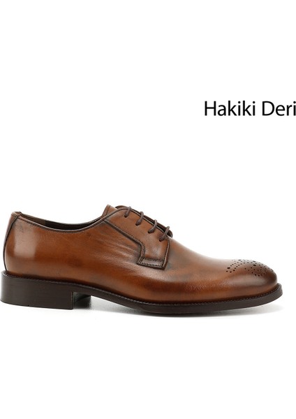Erkek Taba Bağcıklı Hakiki Deri Klasik Ayakkabı