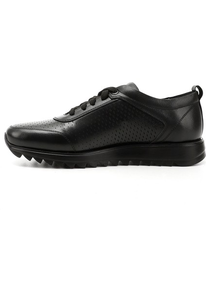 Erkek Siyah Hakiki Deri Bağcıklı Sneaker fırsatları