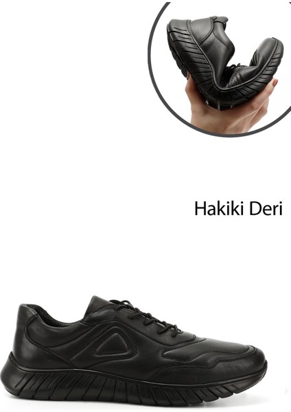 Erkek Siyah Bağcıklı Hakiki Deri Comfort Sneaker