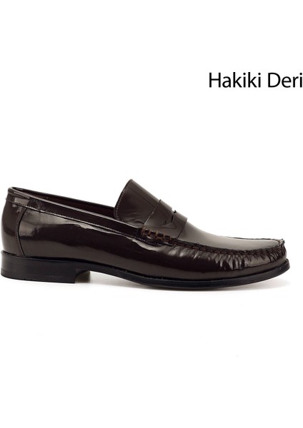 Erkek Kahve Kösele Taban Hakiki Deri Loafer Ayakkabı
